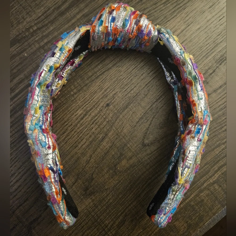Lele Sadoughi Silver Metallic Headband with colorful rainbow 🌈 specs